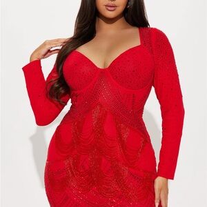 Fashion Nova Red Long Sleeve Dress